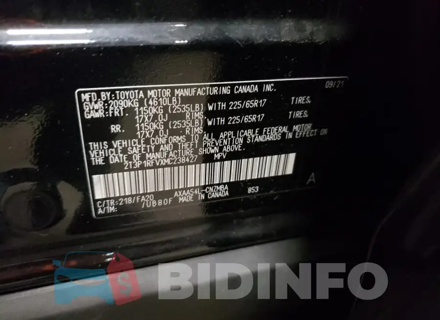 2T3P1RFVXMC238427 Photo# 13