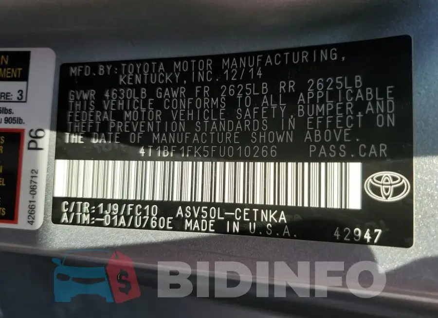 4T1BF1FK5FU010266 Photo# 12