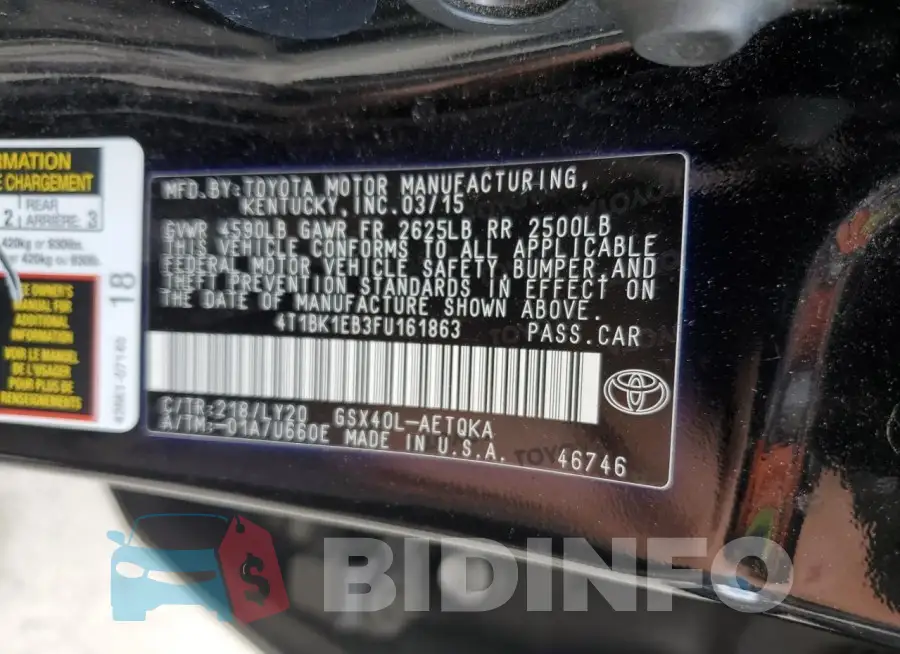 4T1BK1EB3FU161863 Photo# 12