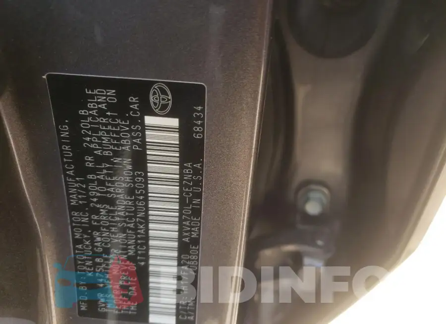 4T1C11AK7NU645093 Photo# 12