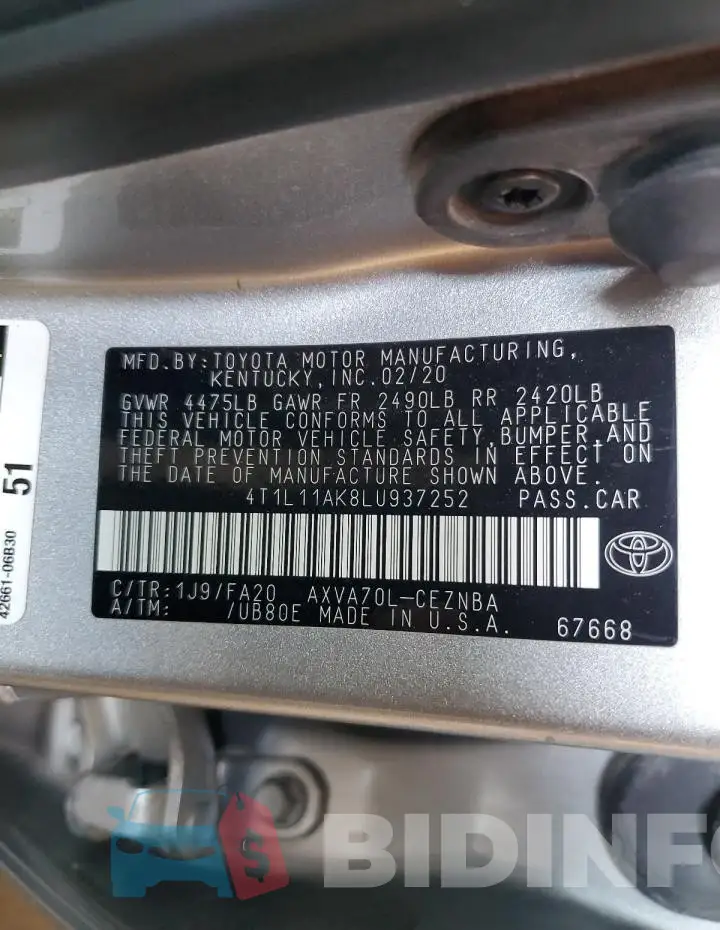 4T1L11AK8LU937252 Photo# 12