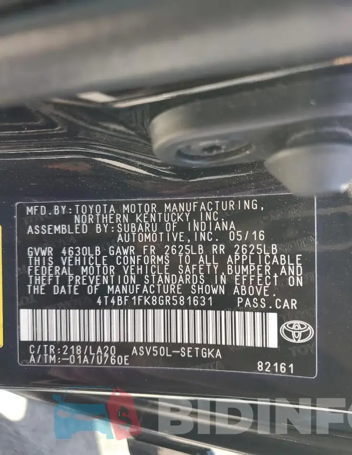 4T4BF1FK8GR581631 Photo# 12