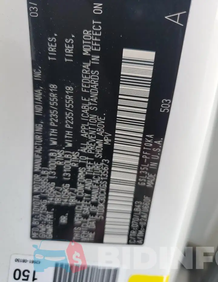5TDDK3DCXGS135673 Photo# 13
