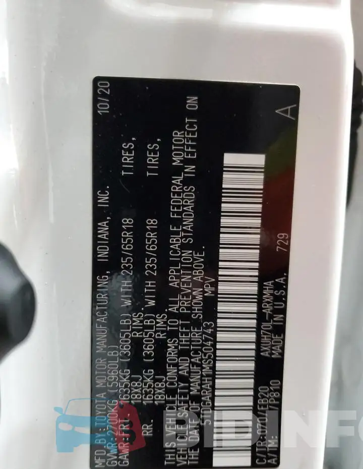 5TDGARAH1MS504743 Photo# 13
