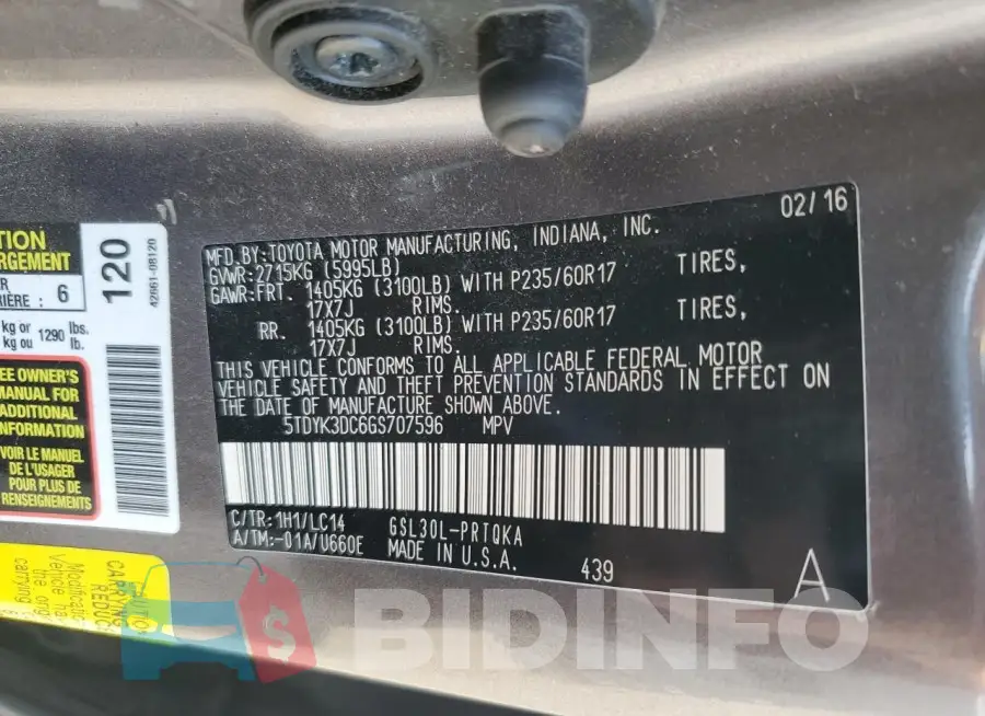 5TDYK3DC6GS707596 Photo# 14