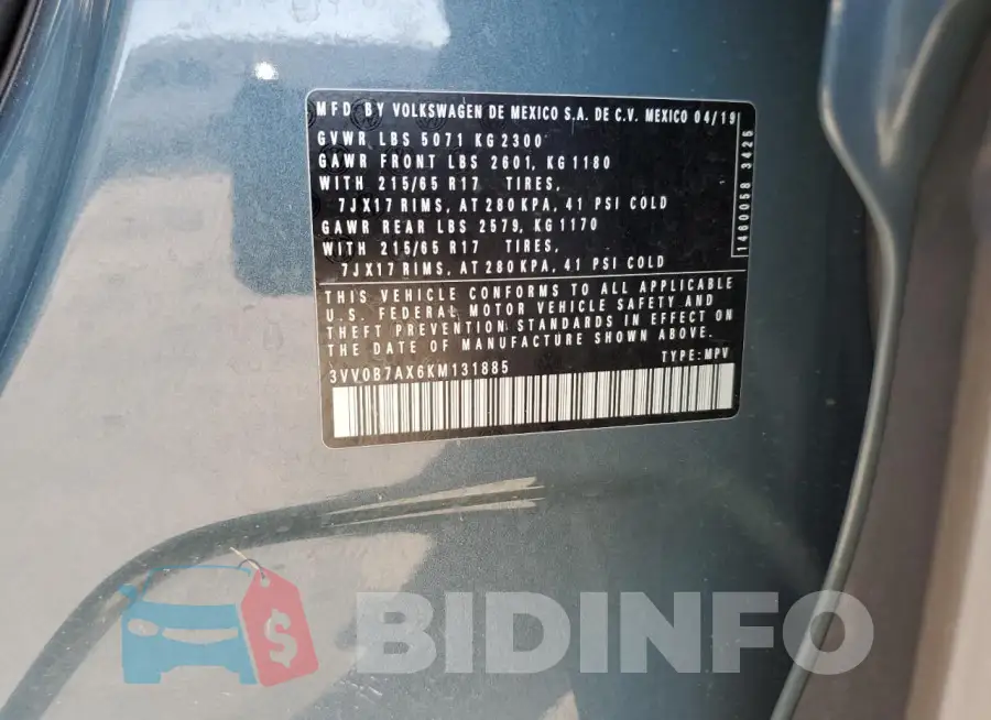 3VV0B7AX6KM131885 Photo# 12