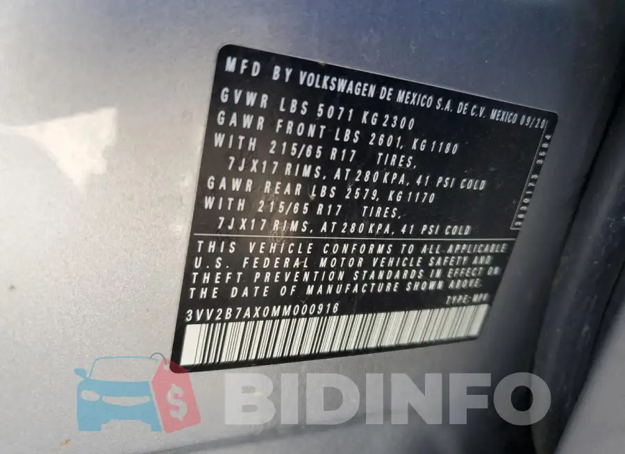 3VV2B7AX0MM000916 Photo# 12