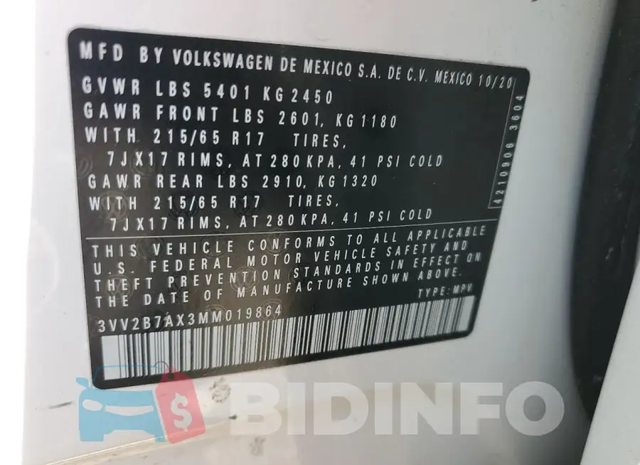 3VV2B7AX3MM019864 Photo# 13