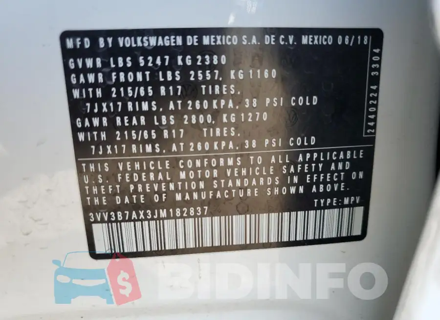 3VV3B7AX3JM182837 Photo# 13