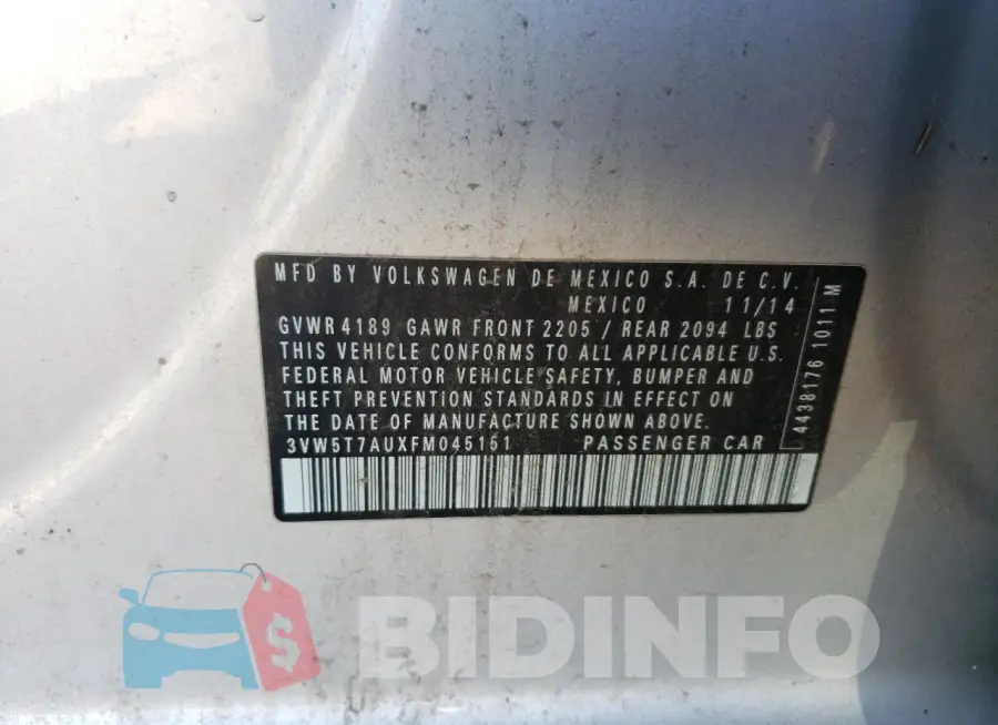 3VW5T7AUXFM045151 Photo# 12