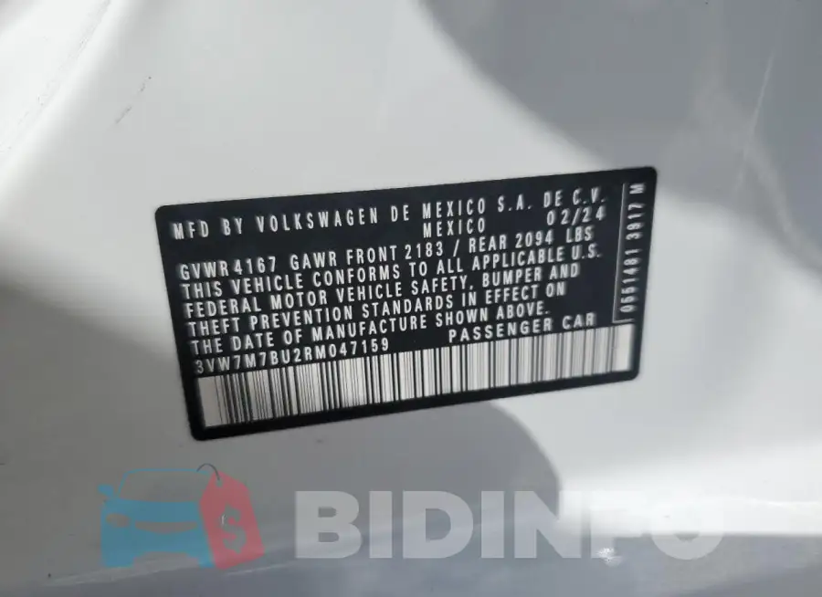 3VW7M7BU2RM047159 Photo# 12