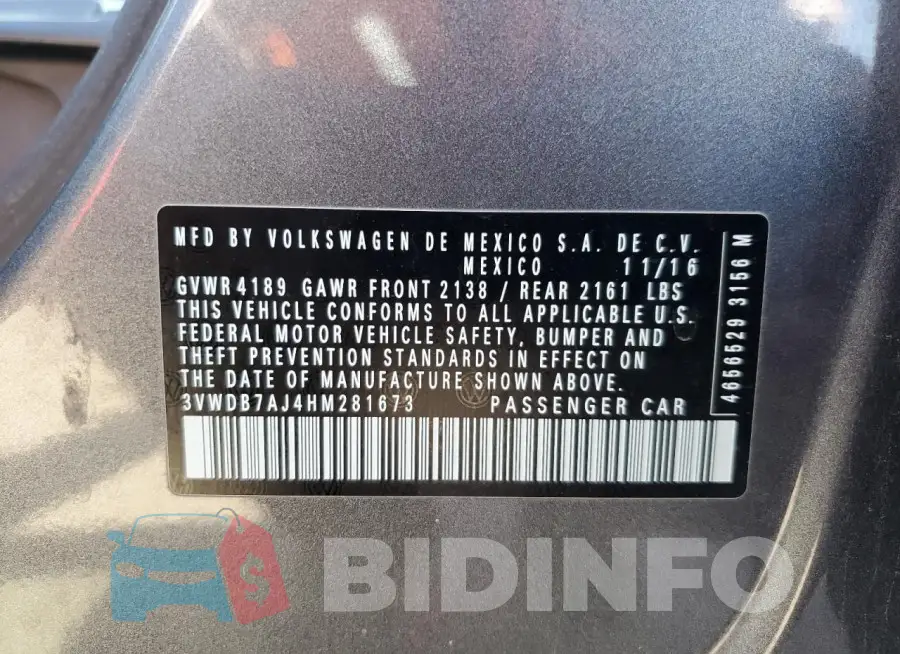 3VWDB7AJ4HM281673 Photo# 12