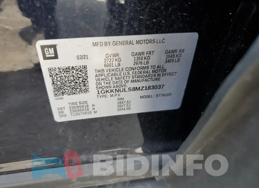 1GKKNULS8MZ183037 Photo# 12