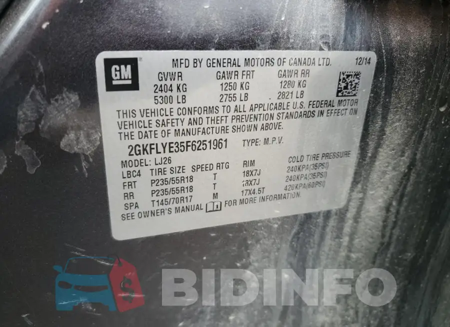 2GKFLYE35F6251961 Photo# 13