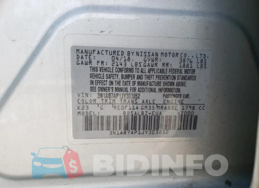 3N1AB7AP1JY303852 Photo# 12