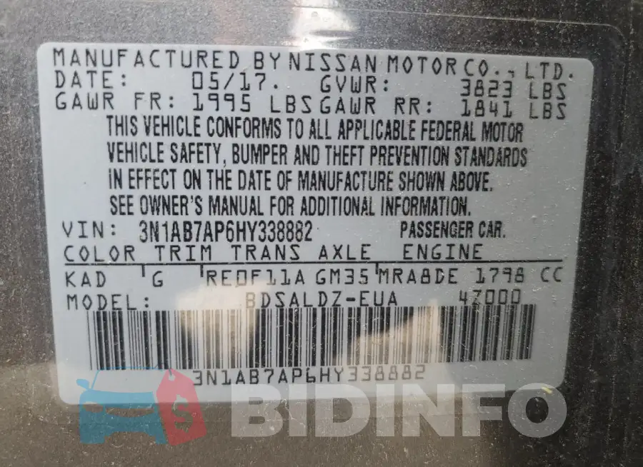 3N1AB7AP6HY338882 Photo# 12