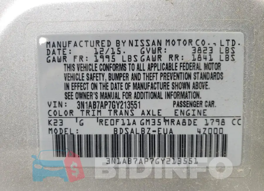 3N1AB7AP7GY213551 Photo# 12