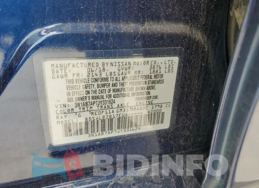 3N1AB7AP7JY331624 Photo# 12