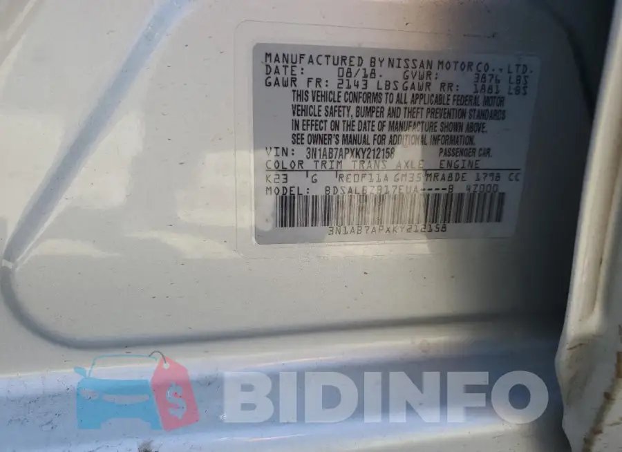 3N1AB7APXKY212158 Photo# 12