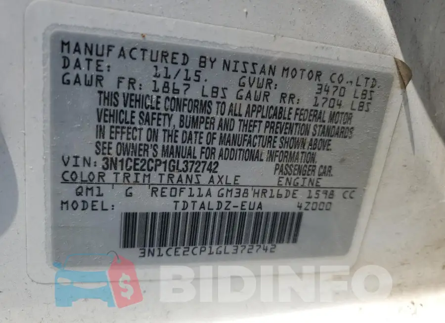 3N1CE2CP1GL372742 Photo# 13