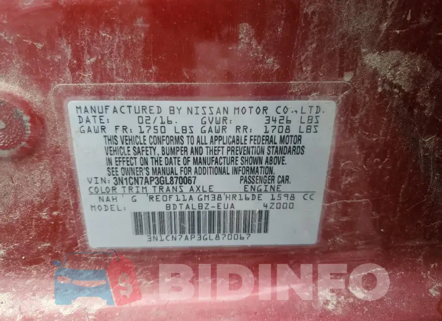 3N1CN7AP3GL870067 Photo# 13
