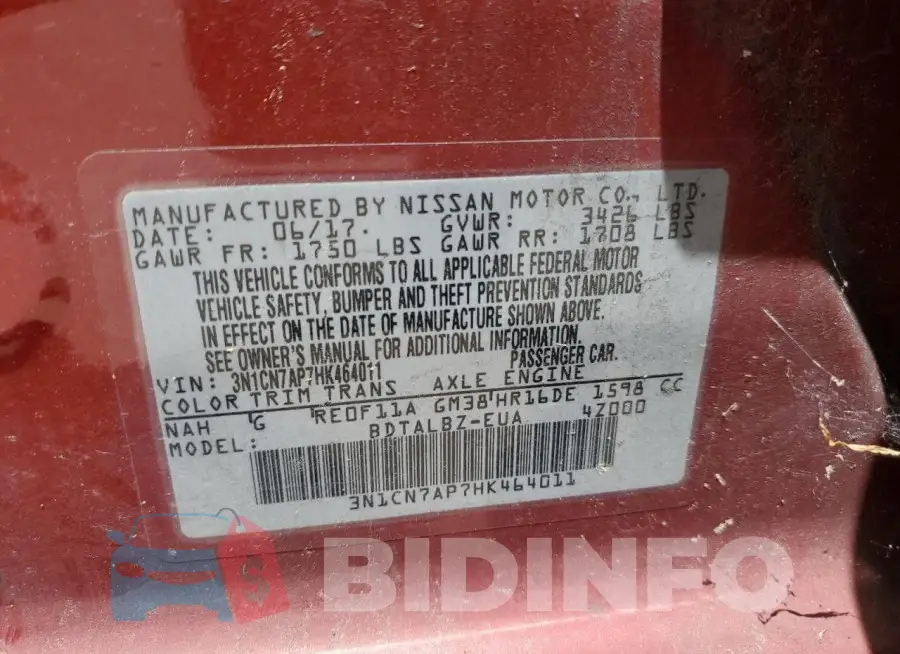 3N1CN7AP7HK464011 Photo# 12