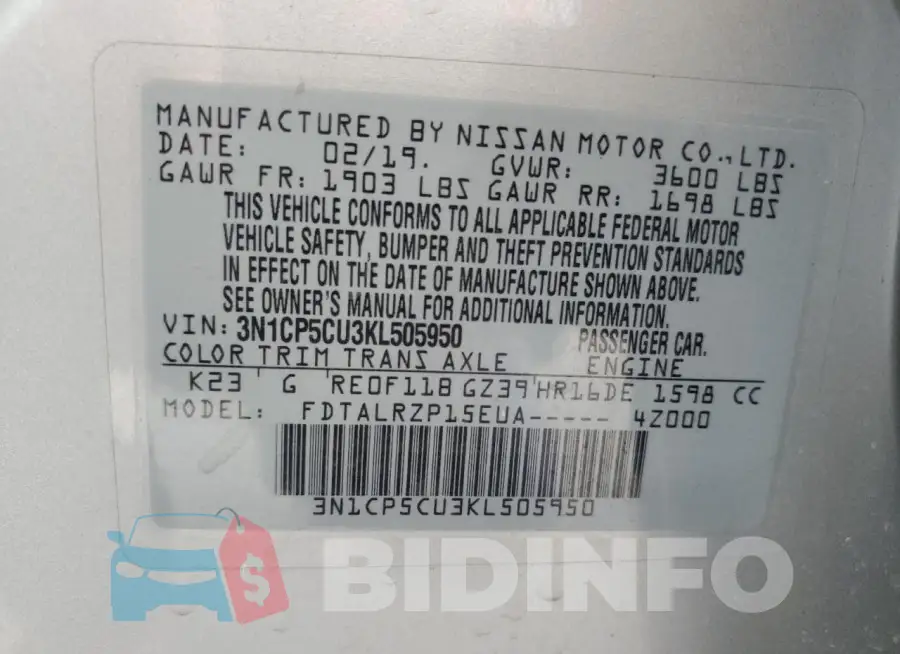 3N1CP5CU3KL505950 Photo# 13