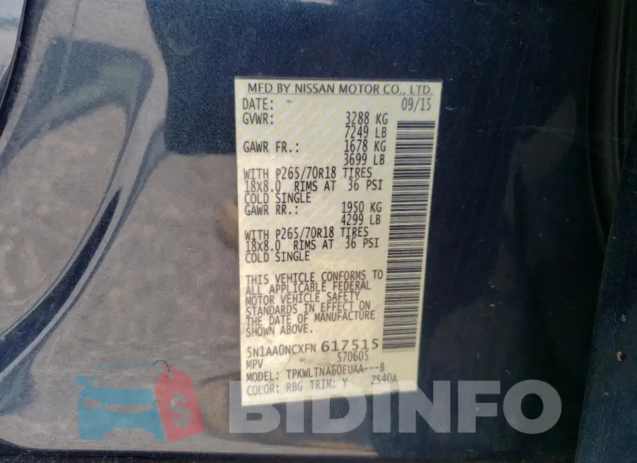 5N1AA0NCXFN617515 Photo# 13