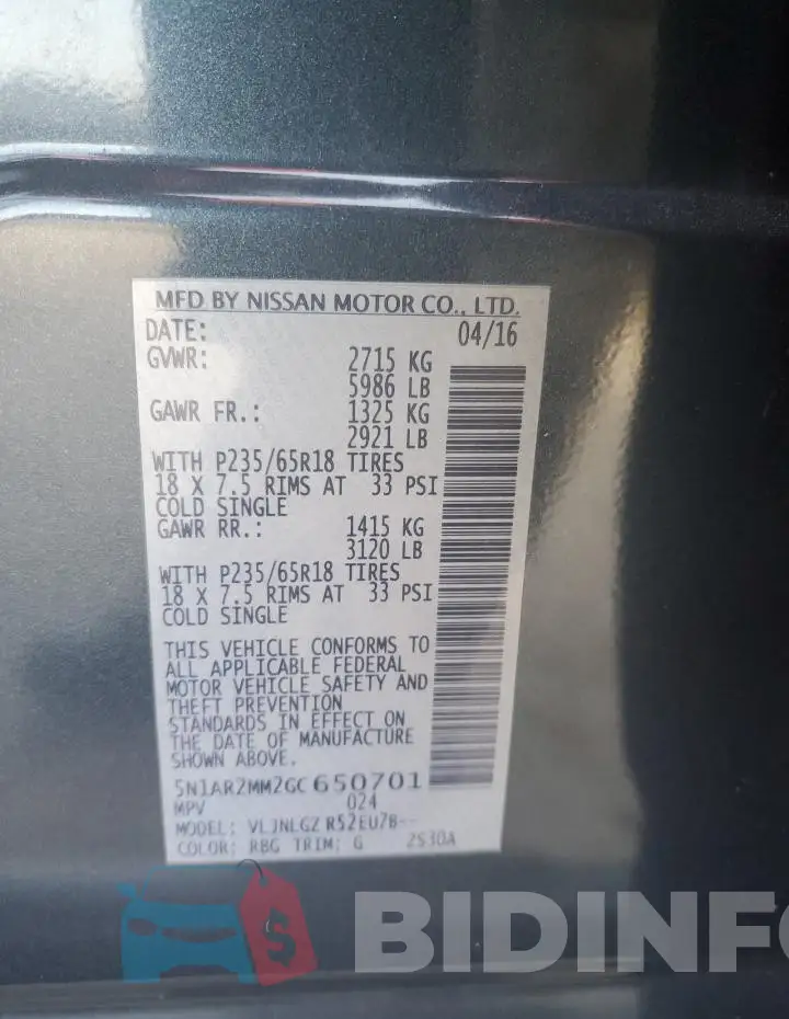 5N1AR2MM2GC650701 Photo# 13