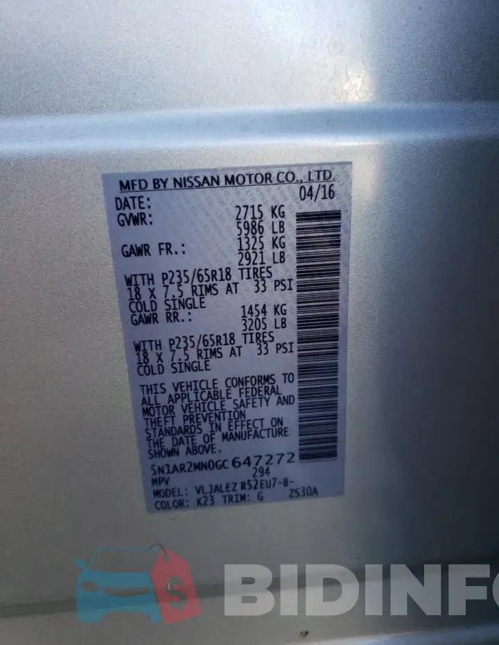5N1AR2MN0GC647272 Photo# 13