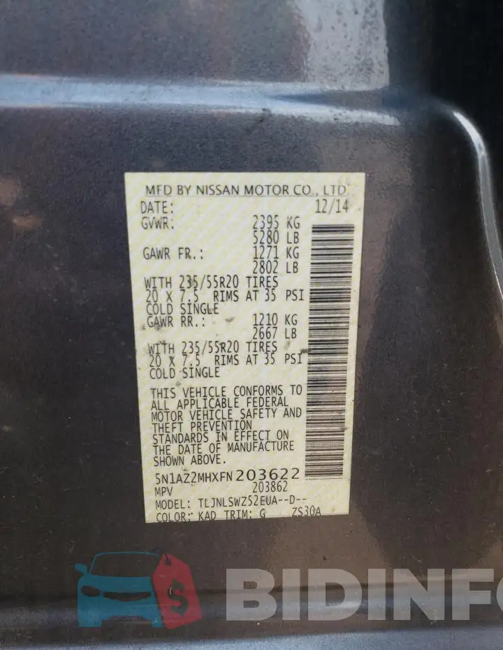 5N1AZ2MHXFN203622 Photo# 13
