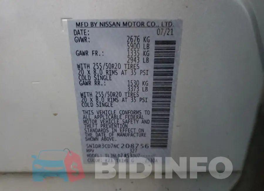 5N1DR3CD7NC208756 Photo# 14