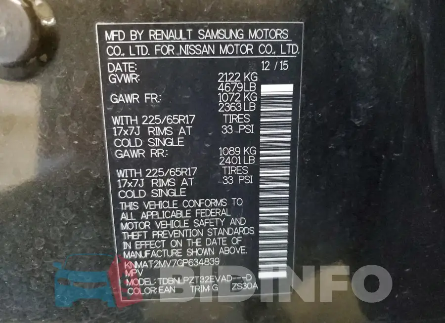 KNMAT2MV7GP634839 Photo# 12