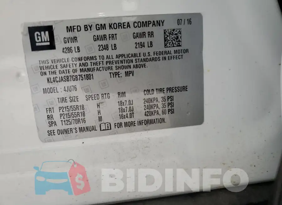 KL4CJASB7GB751801 Photo# 14