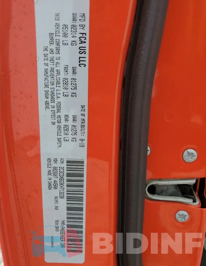 2C3CDXBG3KH713238 Photo# 12