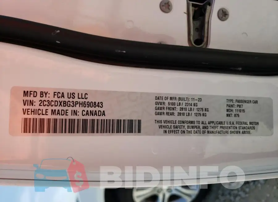 2C3CDXBG3PH690843 Photo# 12