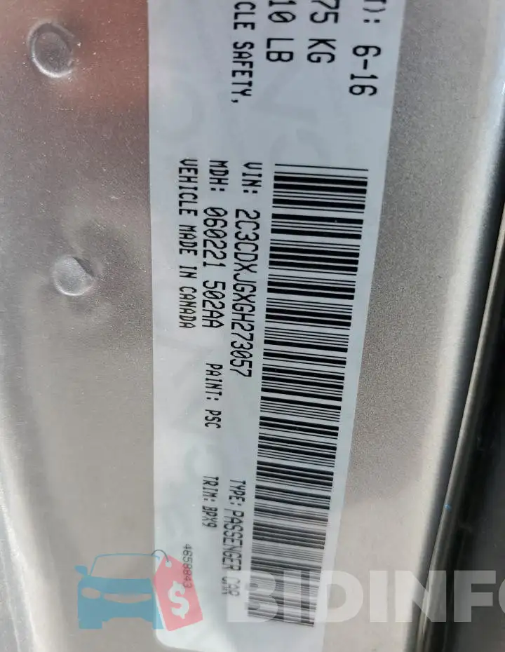 2C3CDXJGXGH273057 Photo# 12