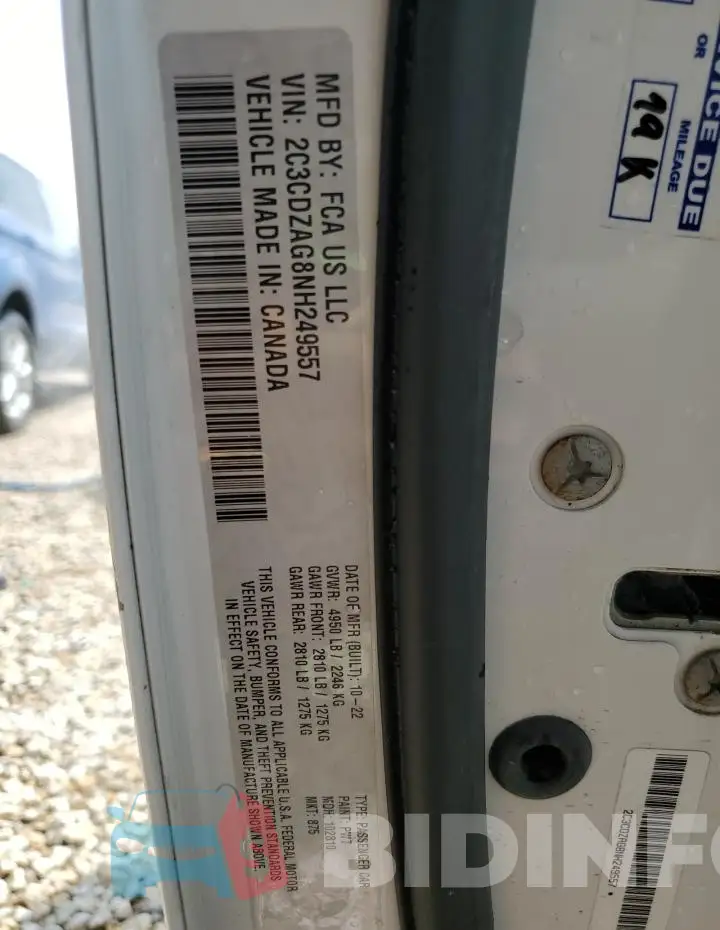 2C3CDZAG8NH249557 Photo# 12