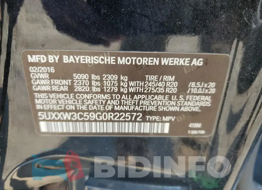5UXXW3C59G0R22572 Photo# 13