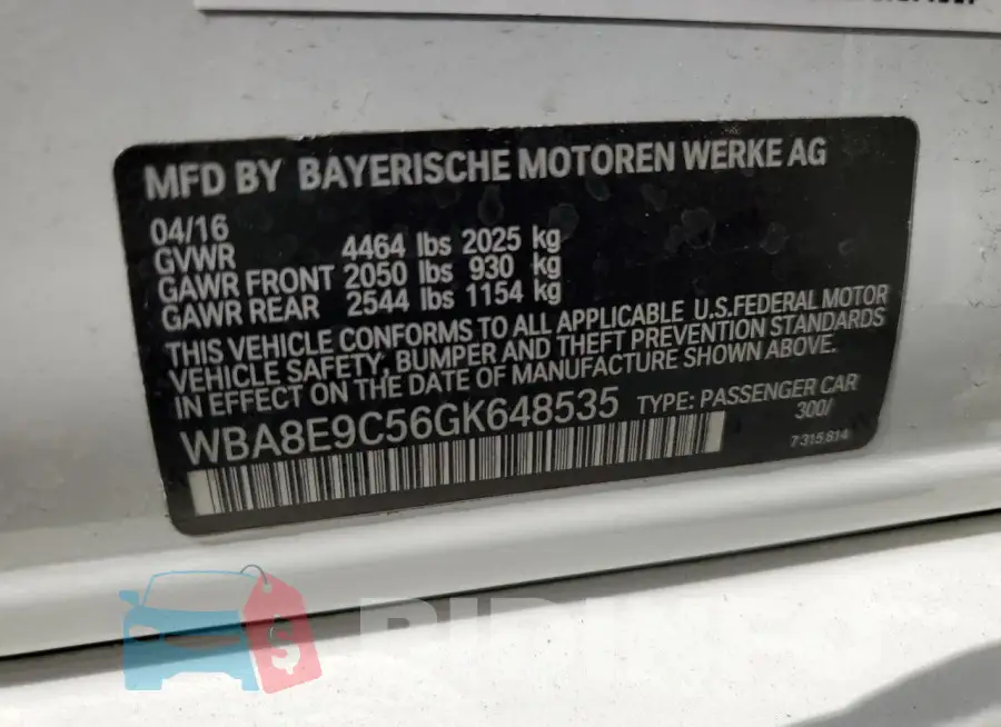 WBA8E9C56GK648535 Photo# 12