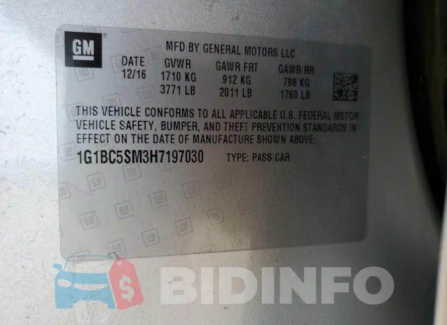 1G1BC5SM3H7197030 Photo# 12