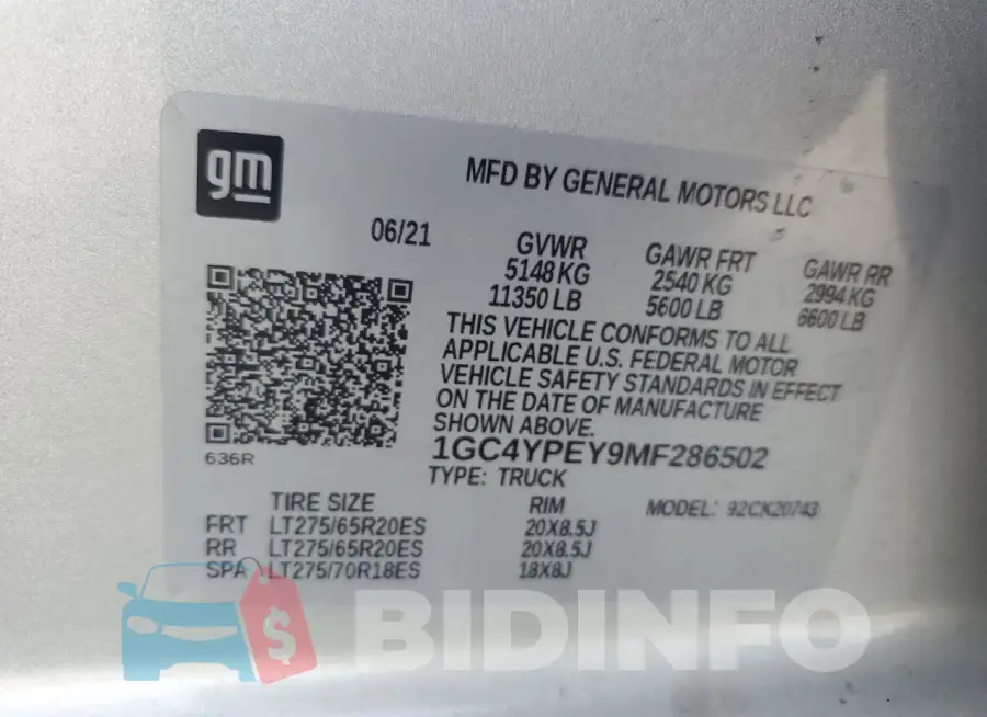 1GC4YPEY9MF286502 Photo# 12
