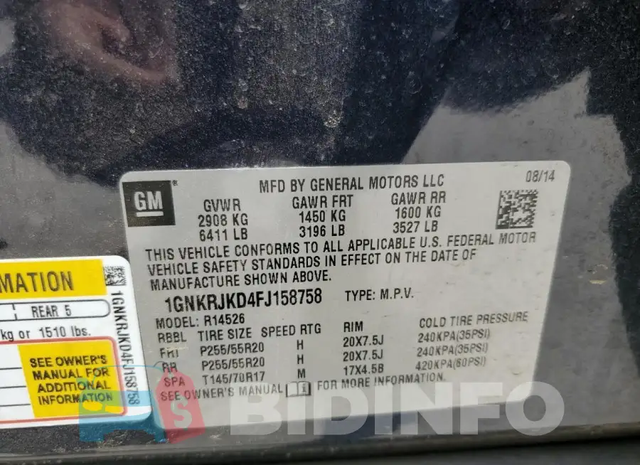 1GNKRJKD4FJ158758 Photo# 12