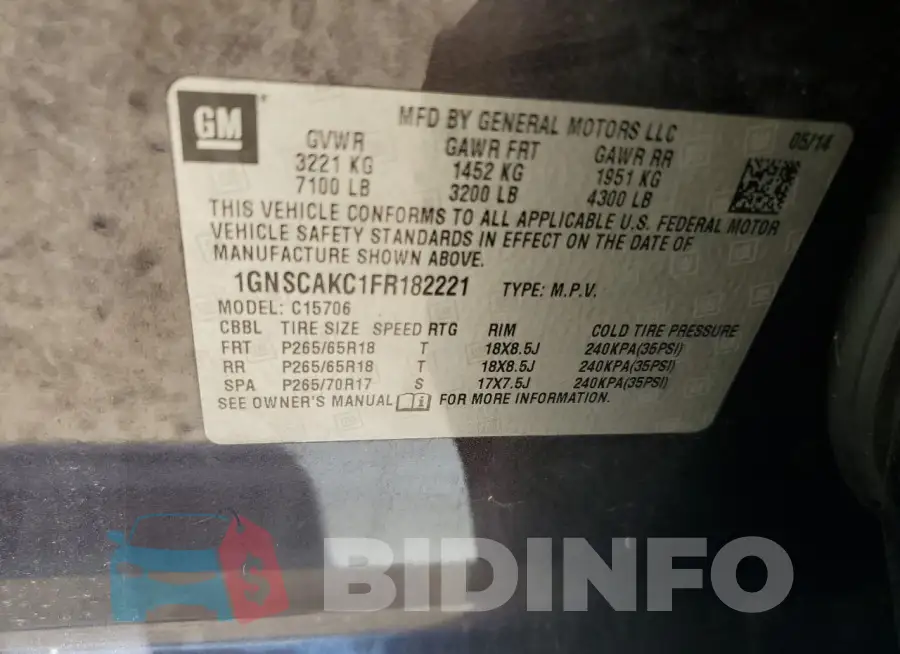 1GNSCAKC1FR182221 Photo# 13