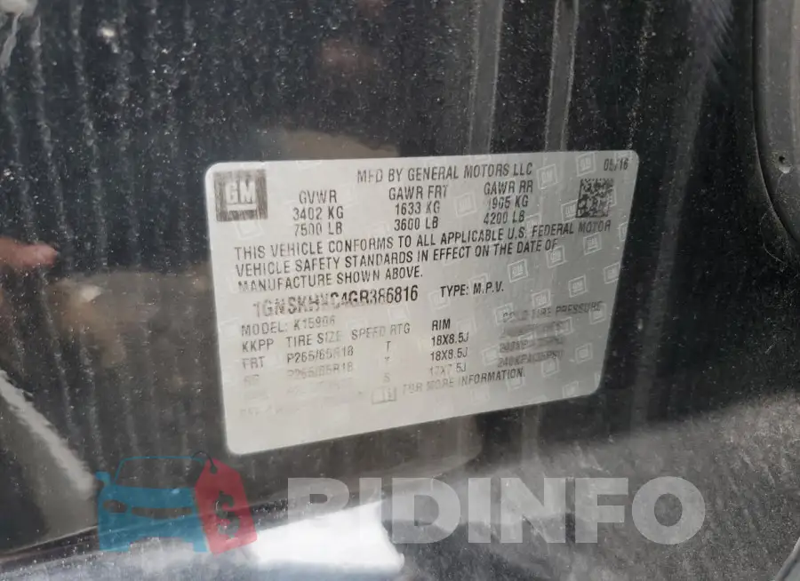 1GNSKHKC4GR386816 Photo# 13