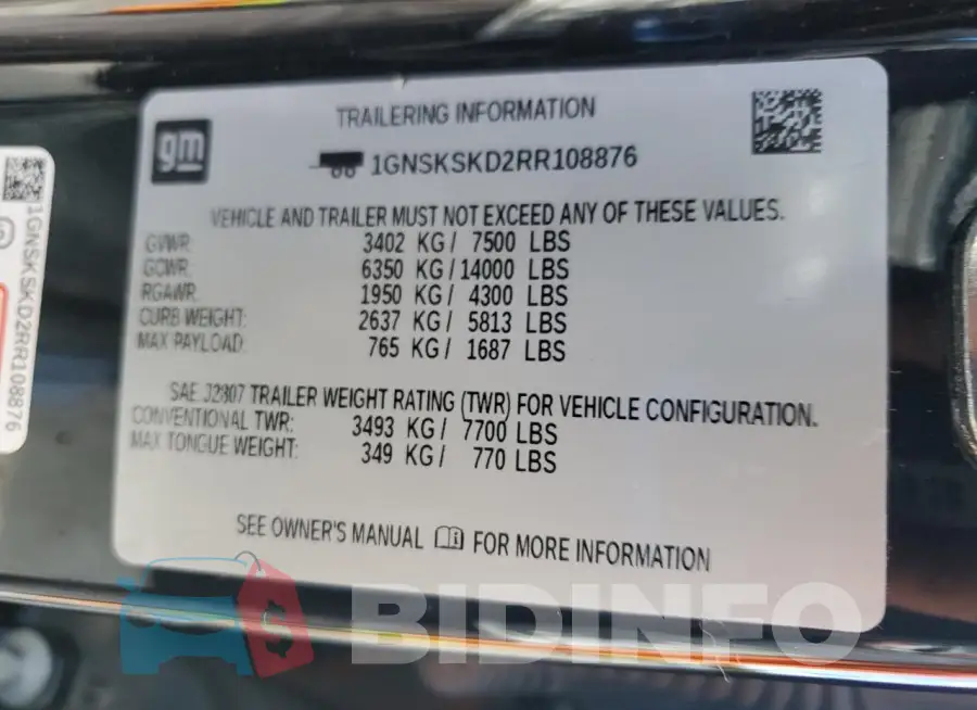 1GNSKSKD2RR108876 Photo# 13