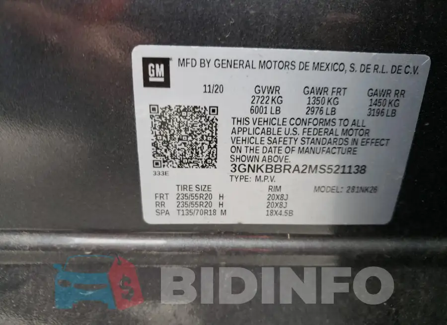 3GNKBBRA2MS521138 Photo# 13