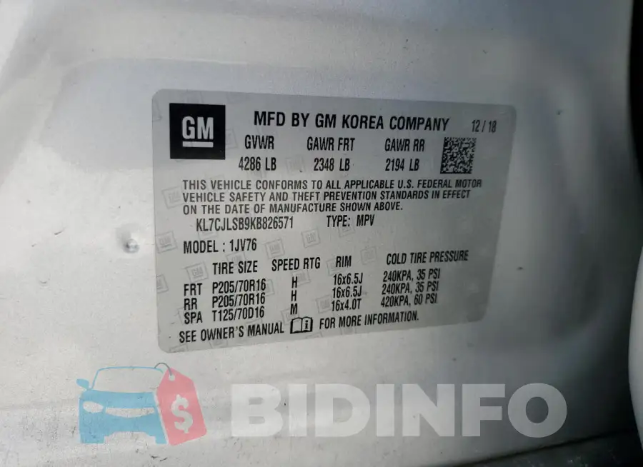 KL7CJLSB9KB826571 Photo# 13