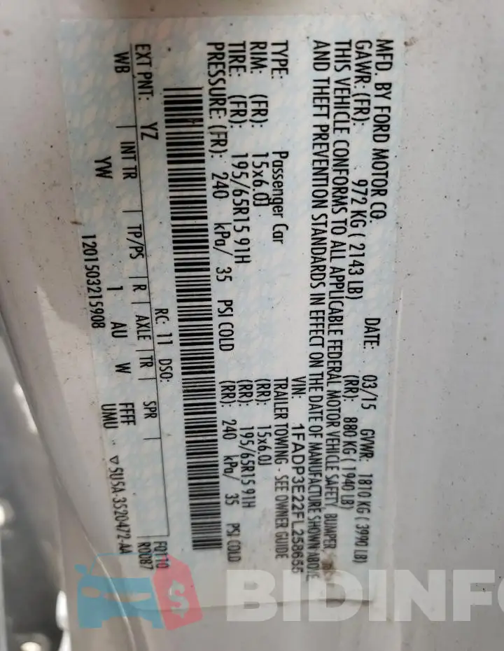 1FADP3E22FL258655 Photo# 13