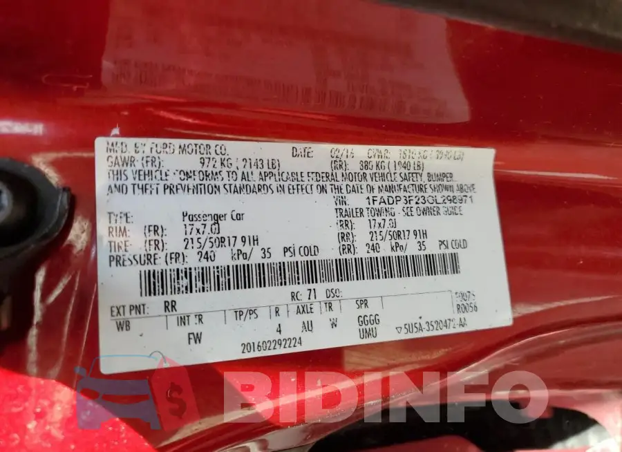 1FADP3F23GL298971 Photo# 12